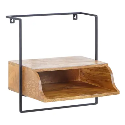 FineBuy Nachtkonsole zur Wandmontage aus Mango Massivholz mit Ablage – schwebender Nachttisch, modernes Wandboard mit Stauraum f