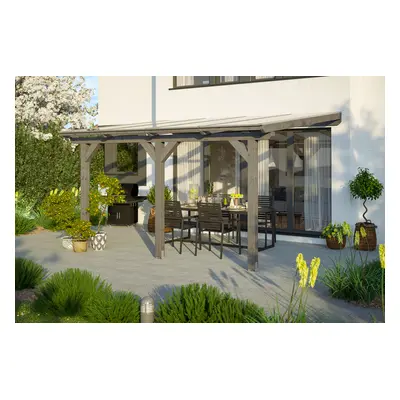 Skan Holz Terrassenüberdachung Andria mit Mittelpfosten Breite 434 cm aus Leimholz -434 x 400 cm-schiefergrau