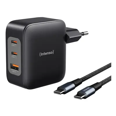 Intenso W100ACC+C520C, Set Power Adapter + Ladekabel, 100W, Schnellladen, GaN, 3 Geräte gleichzeitig Laden, schwarz, Drinnen, 12