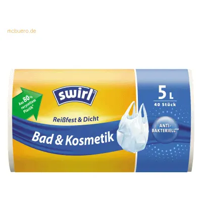 Swirl Müllbeutel Reißfest & Dicht Bad & Kosmetik 5 Liter, mit Tragegriff, weiss/teil-transparent, 33 x 36 cm, aus 80 % recycelte