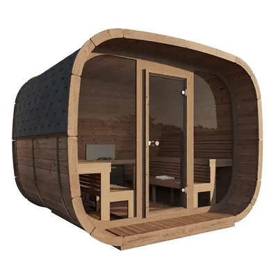 Weka Design Saunahaus Elva mit Thermoholz - 28/42 mm Thermoholz 400 V 9 kW Kompakt-Ofen finnisch mit integrierter Steuerung