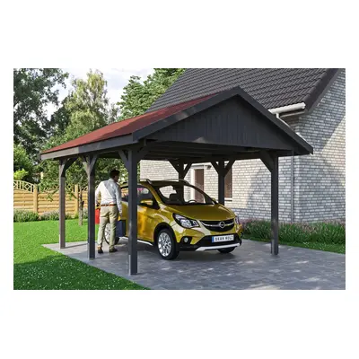Skan Holz Wallgau - Satteldach Einzelcarport Breite 430 cm Gr. 0,5 - 430 x 500 cm Dachschalung mit Dachschindeln (rot) schieferg