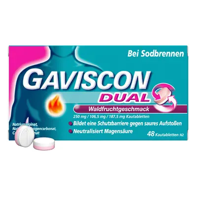 GAVISCON DUAL Waldfrucht 250mg/106,5mg/187,5mg KTA 48 St.
