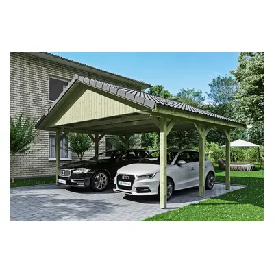 Skan Holz Wallgau - Satteldach Doppelcarport Breite 620 cm Gr. 0,5 - 620 x 500 cm Dachlattung farblich unbehandelt Holzcarport