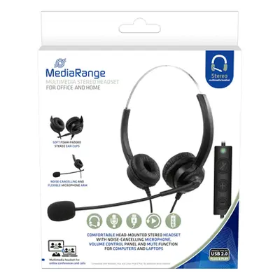 MediaRange Headset Stereo mit Mikrofon - schwarz/silber.