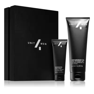 Unit4Men Zitrus- und Moschus-Set für hydratisierte Haut, 3-in-1-Shampoo, Spülung und Duschgel mit Duft 200 ml + regenerierende H