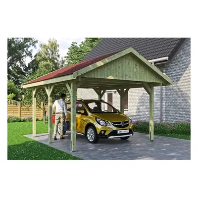 Skan Holz Wallgau - Satteldach Einzelcarport Breite 430 cm Gr. 0,5 - 430 x 500 cm Dachschalung mit Dachschindeln (rot) farblich 
