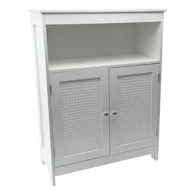 FineBuy Badschrank 80 x 60 x 28 cm Weiß - Schmaler Badezimmerschrank Türen & Ablage - Aufbewahrungsschrank Wiener Geflecht - Bad