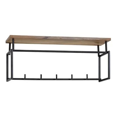 FineBuy Wandgarderobe Mango Massivholz 70 cm mit Ablage - Industrial Garderobenpaneel mit Hutablage - Wand Garderobenleiste Hake