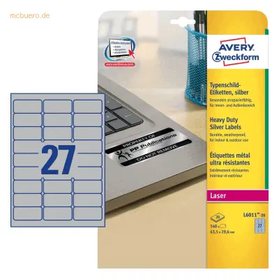 Avery Zweckform Etiketten Typenschild 63,5x29,6mm VE=540 Stück silber