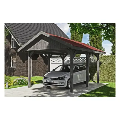 Skan Holz Wallgau - Satteldach Einzelcarport Breite 380 cm Gr. 0,5 - 380 x 500 cm Dachschalung mit Dachschindeln (rot) schieferg