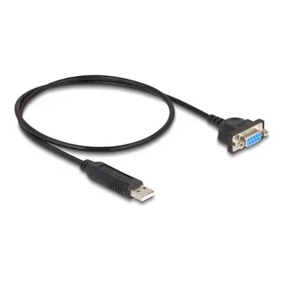 DeLOCK USB 2.0 zu Seriell RS-232 Adapter mit kompaktem seriellen Steckergehäuse 50 cm FTDI, Schwarz, 0,5 m, USB Typ-A, RS-232, M
