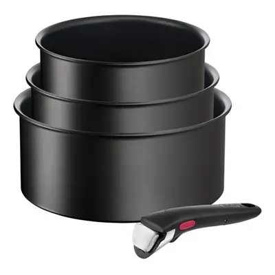 Tefal Ingenio L76391 Unlimited 4-teiliges Kasserollen-Set, Schwarz, Aluminium, Titan, Schwarz, Thermo-Punkt, Abnehmbar