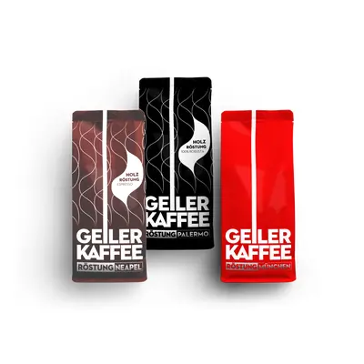 Probierpaket GEILER KAFFEE 3x 250g in Bohnen (Neapel, Palermo, München)