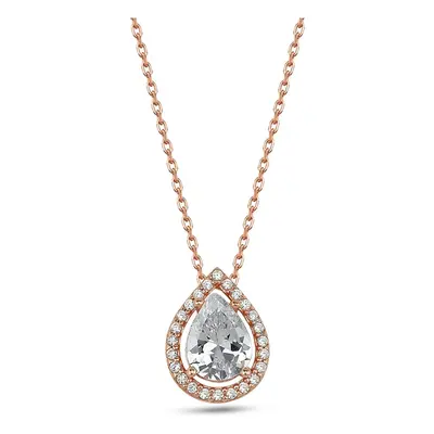 Dkeniz Anhänger mit Kette 925/- Sterling Silber rosévergoldet Tropfen Kette funkelnd Kranz