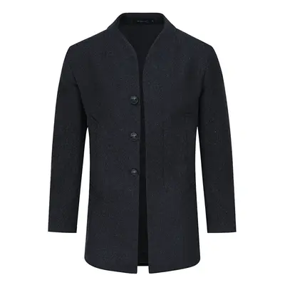 Herren Winter Dicker Casual Warm Einfarbig Stehkragen Lange Wollmantel Blau