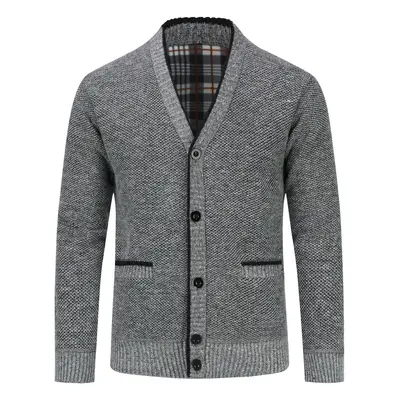 Herren Strickjacke mit Zwei Taschen Knopf Stehkragen Strickjacke für den Winter Hellgrau