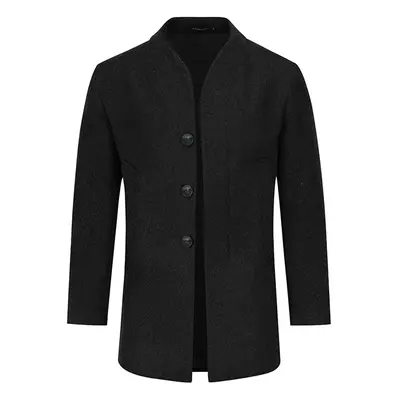 Herren Winter Dicker Casual Warm Einfarbig Stehkragen Langer Wollmantel Schwarz