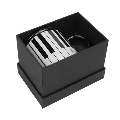 Notentasse Tasse Tastatur schwarz black 350 ml mit Geschenkbox