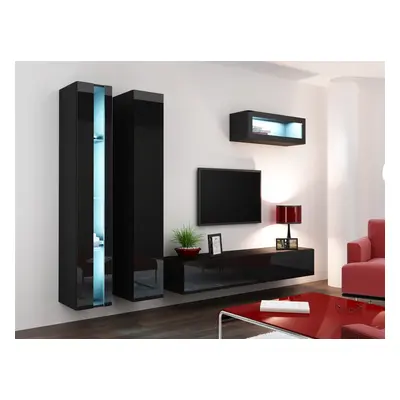 Mediawand Wohnwand 4 tlg - SENTIC 2 - Schwarz Hochglanz