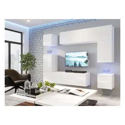 Mediawand Wohnwand 8 tlg - NEXI XL 31 - Weiss Hochglanz inkl. LED