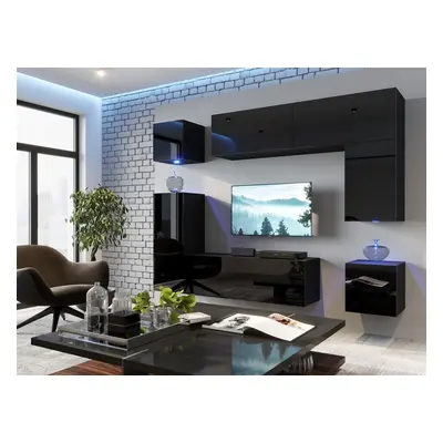 Mediawand Wohnwand 8 tlg - NEXI XL 31 - Schwarz Hochglanz inkl. LED