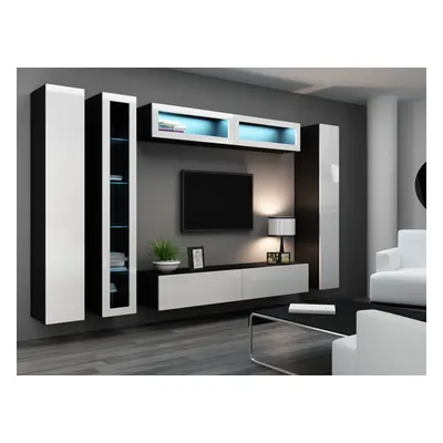 Mediawand Wohnwand 6 tlg - SENTIC 18 -Schwarz/Weiss Hochglanz inkl.LED