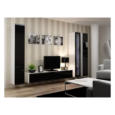 Mediawand Wohnwand 4 tlg - SENTIC 14 -Weiss/Schwarz Hochglanz inkl.LED