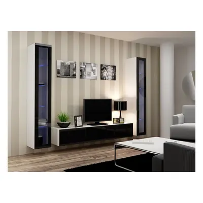 Mediawand Wohnwand 3 tlg - SENTIC 17 - Weiss / Schwarz Hochglanz