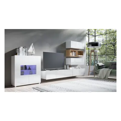 Mediawand Wohnwand 7 tlg - KAVOS 11 - Weiss Hochglanz inkl.LED