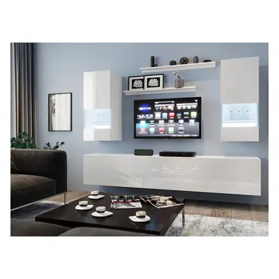 Mediawand Wohnwand 7 tlg - NEXI XL 24 - Weiss Hochglanz inkl. LED