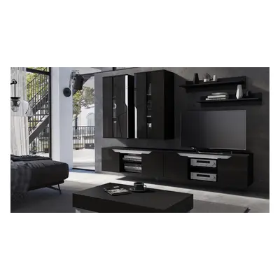 Mediawand Wohnwand 6 tlg DALLAS Schwarz Hochglanz / Weiss