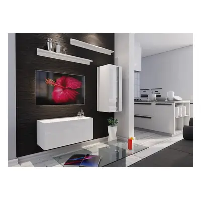 Mediawand Wohnwand 4 tlg - NEXI XL 10 - Weiss Hochglanz und inkl.LED