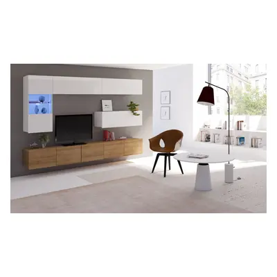 Mediawand Wohnwand 6 tlg - LABRI 4 - Sonoma / Weiss Hochglanz