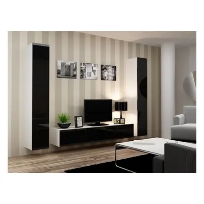 Mediawand Wohnwand 3 tlg - SENTIC 16 - Weiss / Schwarz Hochglanz