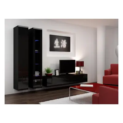 Mediawand Wohnwand 3 tlg - SENTIC 15 - Schwarz Hochglanz