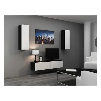 Mediawand Wohnwand 3 tlg - SENTIC 19 - Schwarz / Weiss Hochglanz