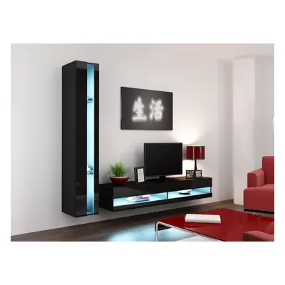 Mediawand Wohnwand 2 tlg - SENTIC 8 - Schwarz Hochglanz