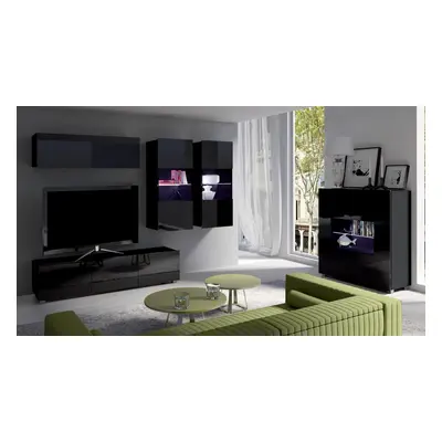 Mediawand Wohnwand 5 tlg - LABRI 6 - Schwarz Hochglanz