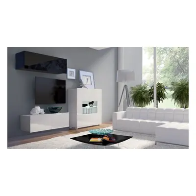 Mediawand Wohnwand 3 tlg - LABRI 9 - Weiss / Schwarz Hochglanz