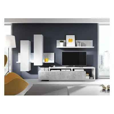 Wohnwand Schrankwand 3 tlg BENDY Weiss- Betonoptik