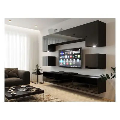 Mediawand Wohnwand 9 tlg - NEXI XL 17 - Schwarz Hochglanz inkl. LED