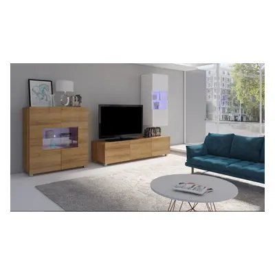 Mediawand Wohnwand 3 tlg - LABRI 7 - Sonoma / Weiss Hochglanz