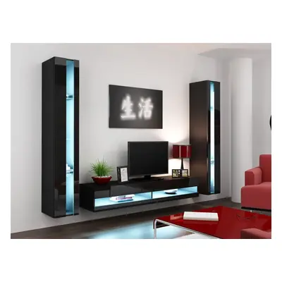 Mediawand Wohnwand 3 tlg - SENTIC 3 - Schwarz Hochglanz inkl. LED