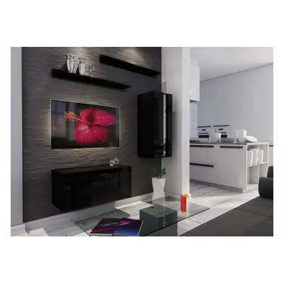 Mediawand Wohnwand 4 tlg - NEXI XL 10 - Schwarz Hochglanz und inkl.LED