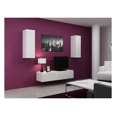 Mediawand Wohnwand 3 tlg - SENTIC 19 - Weiss Hochglanz