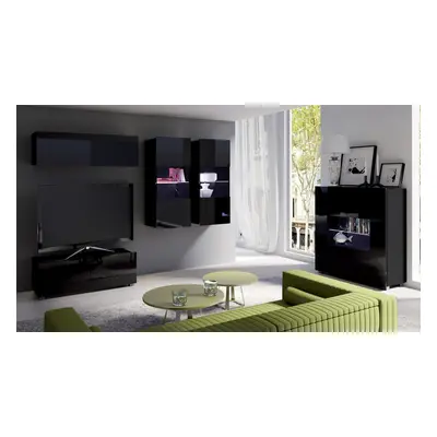 Mediawand Wohnwand 5 tlg - LABRI 12 - Schwarz Hochglanz