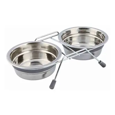 TRIXIE BOWL SET 450ML Set von Näpfen mit Ständer, silbern, größe