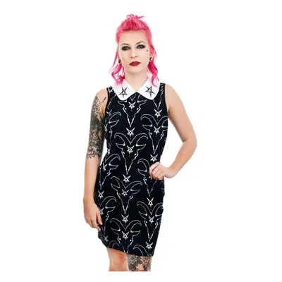 Damenkleid TOO FAST – SATANIC GOAT HEAD & PENTAGRAM WEDNESDAY ADDAMS COLLAR – WDCOR-GOAT