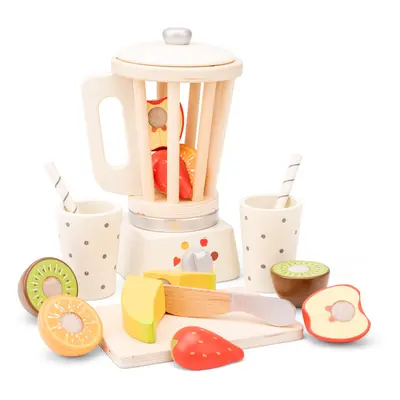 Smoothie-Mixer aus Holz mit Früchten